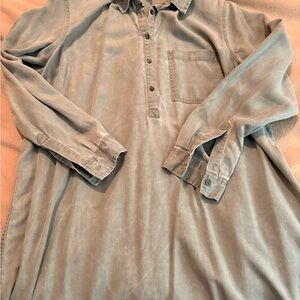 Army green washed out midi shirt dress